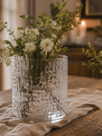 Großes Windlicht Dotti aus strukturiertem Glas als Vase mit Blumen