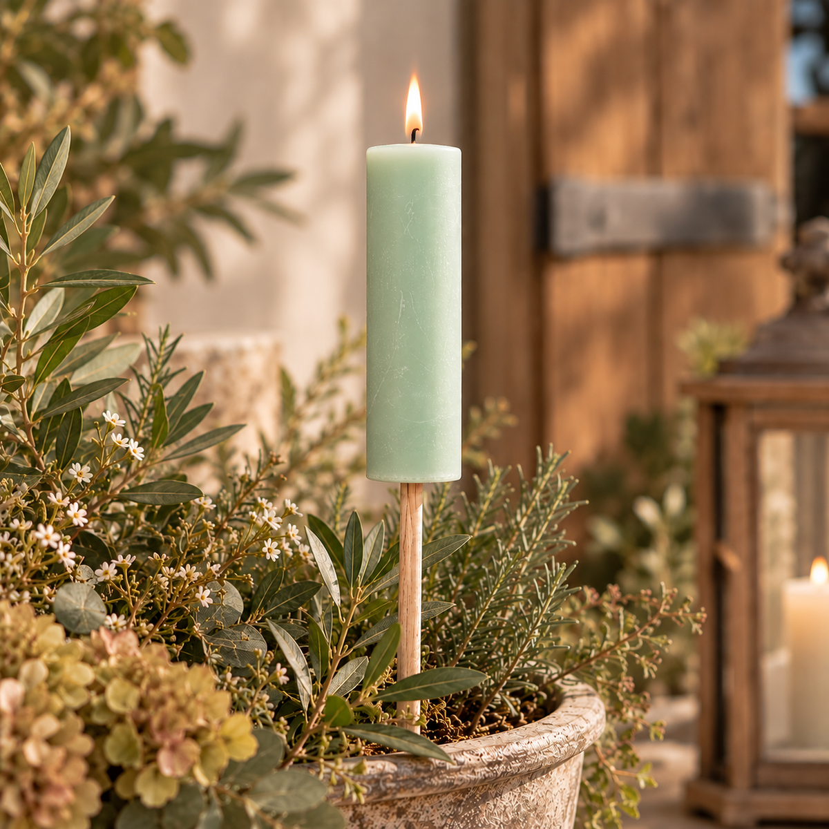 Gartenfackel mit Holzstab in Wassergrün