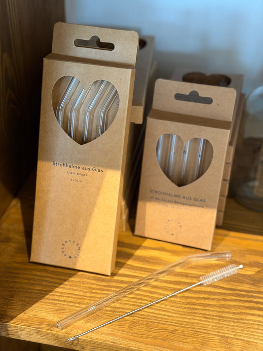 Strohhalme Glas im 4er Set mit Motiv und Reinigungsbürste