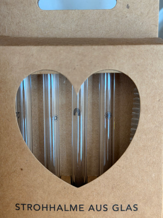 Strohhalme Glas im 4er Set mit Motiv und Reinigungsbürste
