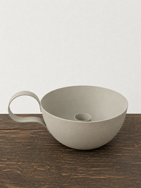 Kerzenhalter Edda aus Metall mit Schale und Henkel in Beige